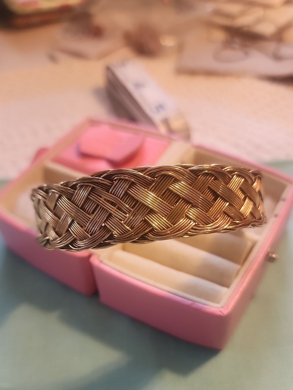 Handmade Juried Artist Braided 10kt Gold Woven Wire Women's Bangle Bracelet;5/8"